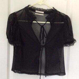 Urban Outfitters women’s black sheer tie front short sleeve shrug.